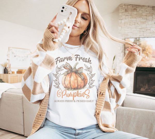 Farm Fresh Pumpkins Fall Womens Graphic Tee