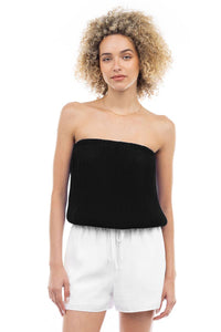 Plisse Bubble Tube Top - Black