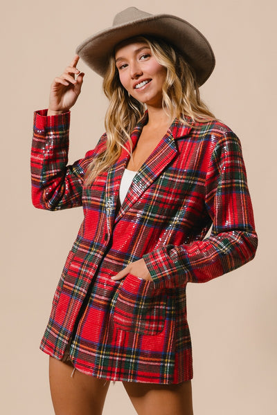 Christmas Plaid Sequin Jacket