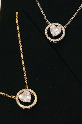 Gold Dipped Halo Set Cz Heart Pendant Necklace