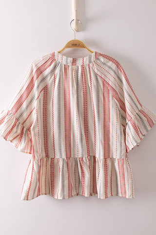 Striped Half Bell Sleeve Blouse Top