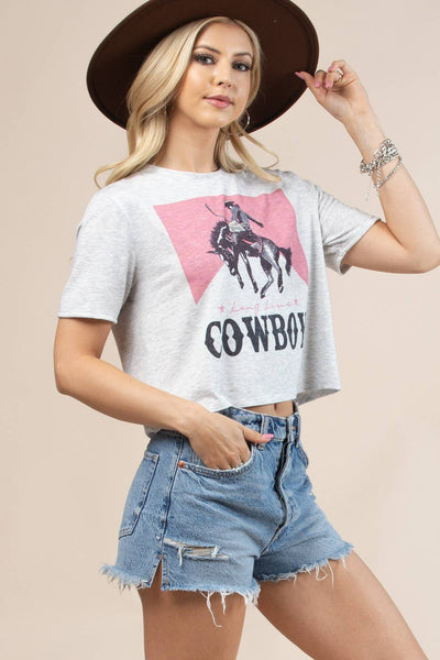 Western Cowboy Rodeo Print Crop Tee