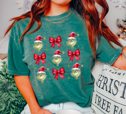 Grinch Coquette Bows Graphic Tee Christmas 