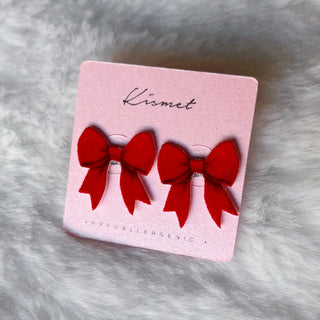Red Velvet Bow Ribbon Studs