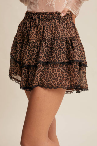 The Leopard Tiered Lace Skort