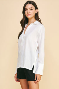 Willow Woven Collared Top- Ivory