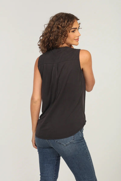 Cindy Cupro Sleeveless Surplice Top- Black