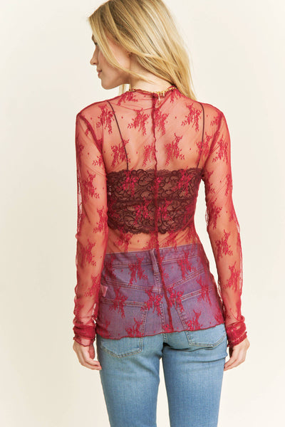 Genesis- Mesh HIgh Neck Lace Top