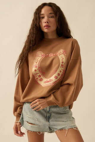 The Dakota Horseshoe Oversize Thermal Graphic Top