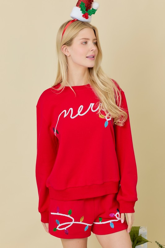 Merry Sequined Letter with Christmas Knit Top