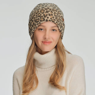 C.C Leopard Pattern Print Cuff Beanie Winter Hat