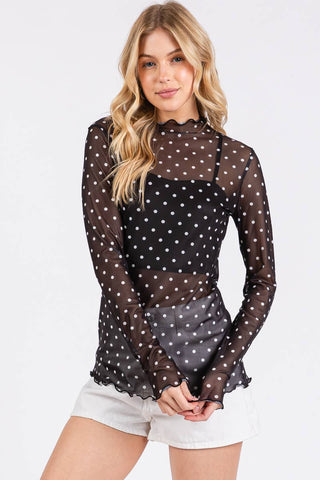 The Polka Dot mesh Long Sleeve Top