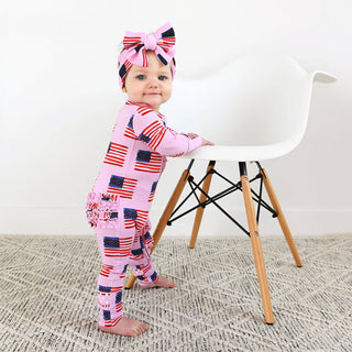 Gigi and Max - Betty Pink Flag Ruffle Zip Bamboo4th of July Sleepies Little