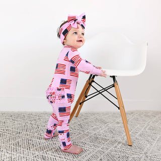 Gigi and Max - Betty Pink Flag Ruffle Zip Bamboo4th of July Sleepies Little