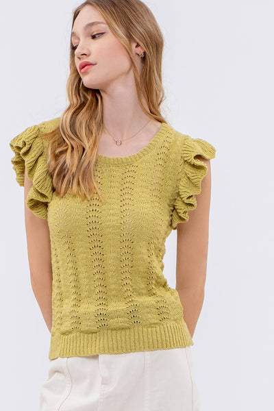 MINE - EYELET BACK TIE CROCHET KNIT TOP