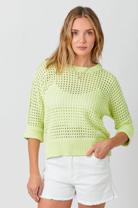 Open Stitch High Low Sweater- Lime