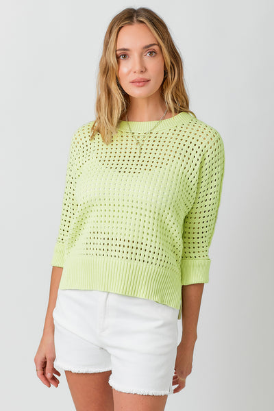 Open Stitch High Low Sweater- Lime