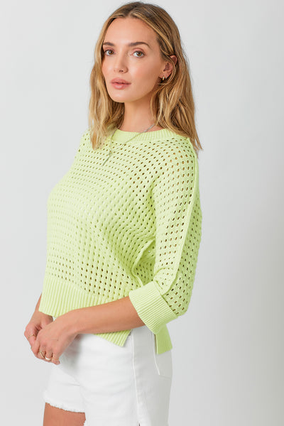 Open Stitch High Low Sweater- Lime