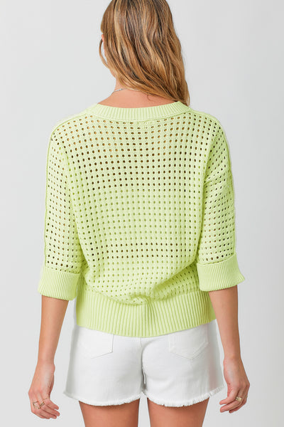 Open Stitch High Low Sweater- Lime