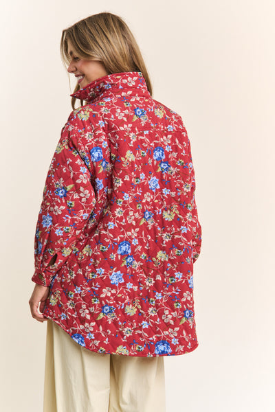 Dark Crimson Floral Quilted Jacket