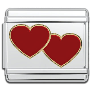 Italian Bracelet Charm - Double Red Hearts 9mm Links