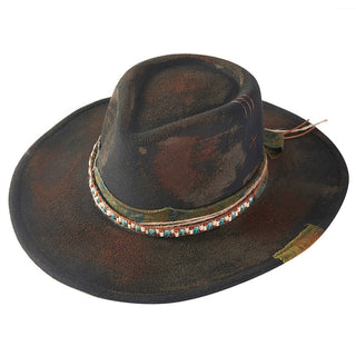 Distressed Fabric Band Rustic Cowgirl Fedora Hat