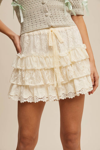 The Lace Tiered Shorts with Ruffle Details