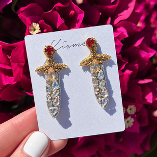 Goldryn Sword Hand Made Embellished Beaded Stud Earrings