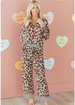 Leopard Colorblock Striped Pajama Set