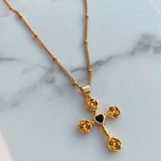 Dahlia Rose Cross Necklace