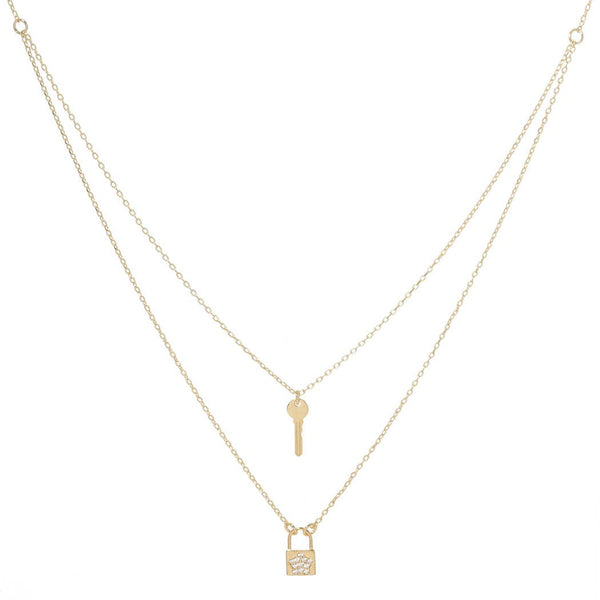 Gold-Dipped Lock and Key Layered Necklace