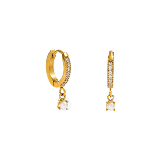 Dainty Pearl Drop Crystal Pave Huggies