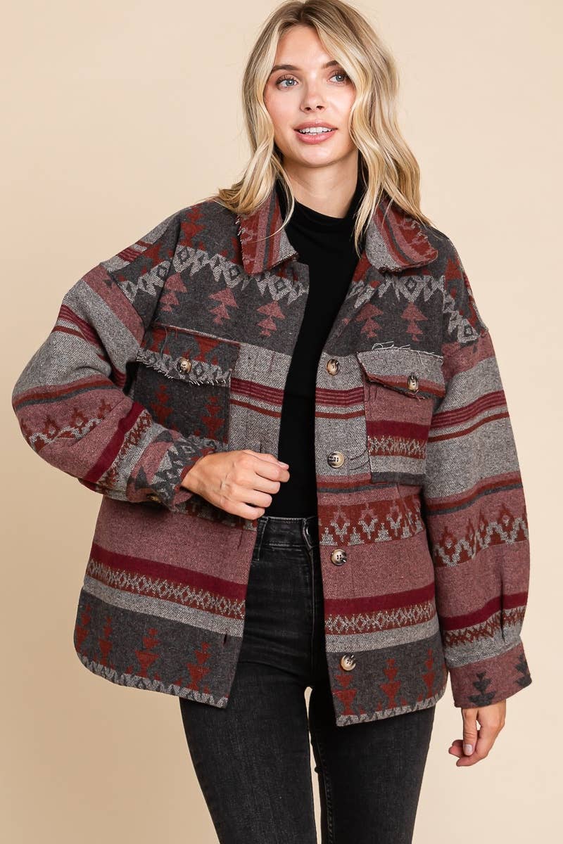 Ari Aztec Oversized Shacket- Charcoal Mix