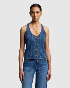 7 For All Mankind Fitted Denim Vest In Secretariat