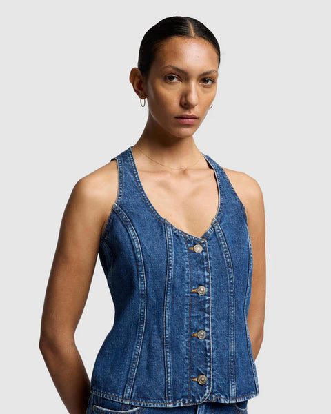 7 For All Mankind Fitted Denim Vest In Secretariat