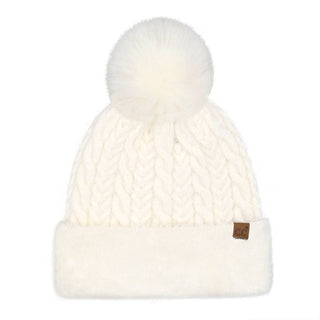 Cable Knit Fur Cuff C.C Pom Beanie