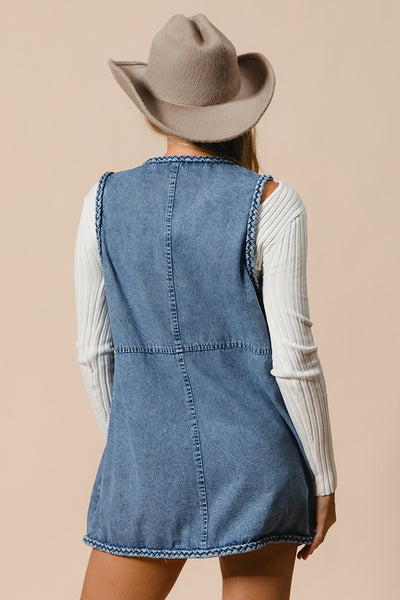 Brenda Braided Denim Long Vest