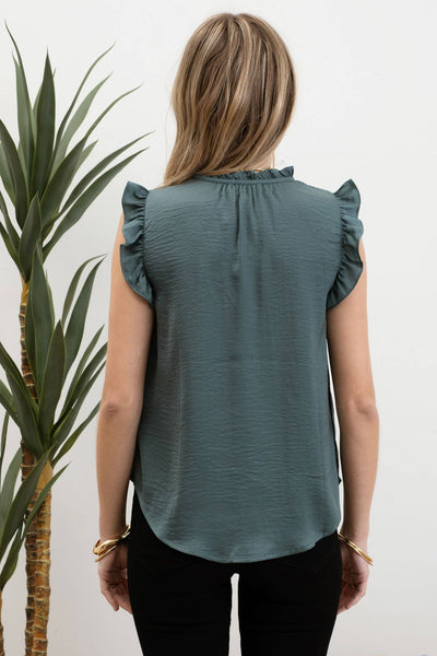 MINE - RUFFLE COLLARED FRONT TIE SLEEVELESS TOP