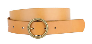 Brass-Toned Circle Buckle Leather Belt