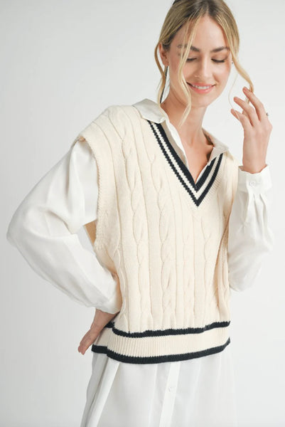 Sadie & Sage- Tara V-Neck Cable Sweater