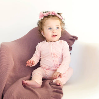 Gigi and Max - Light Pink RUFFLE ZIP Bamboo Keepsake 2-Way Zip Baby Outfit