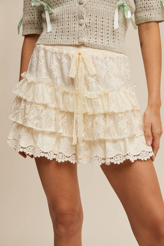 The Lace Tiered Shorts with Ruffle Details