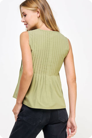 Pintuck Tie Detail Poplin Sleeveless Top