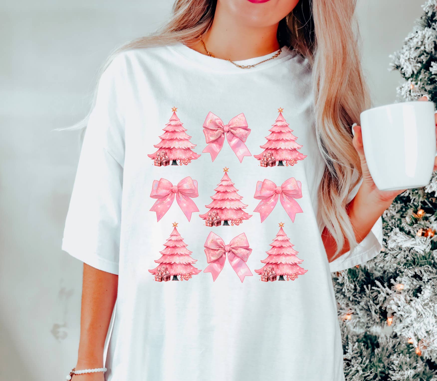 Pink Christmas Trees Coquette Graphic Tee