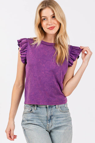 The Olivia-MINERAL WASHED RUFFLE SLEEVE TOP