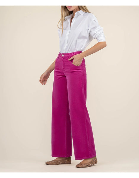 Jean Velvet High Rise Wide Flare- Fuchsia