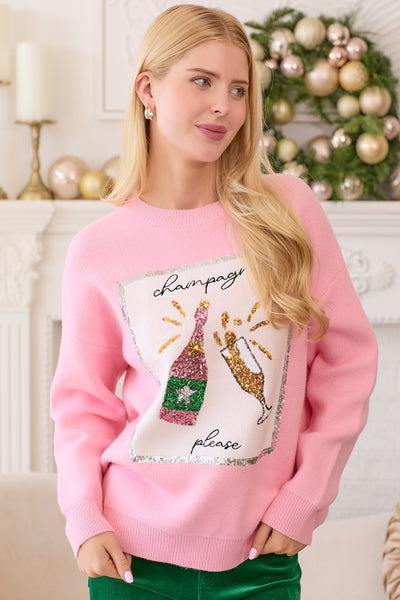 Champagne Please Sequin Embroidered Sweater