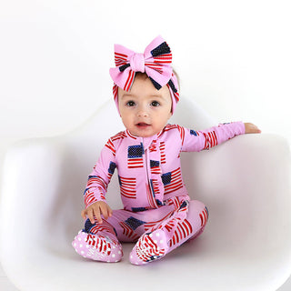 Gigi and Max - Betty Pink Flag Ruffle Zip Bamboo4th of July Sleepies Little