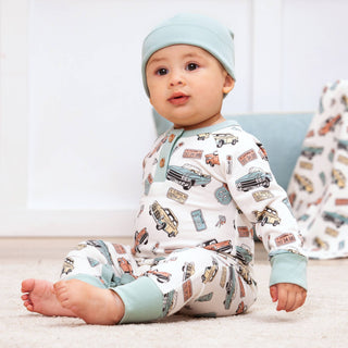 Route 66 Baby Boy Bamboo Vintage Cars Henley Romper