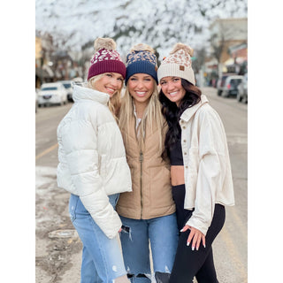 Leopard Pattern Fur Pom Beanie